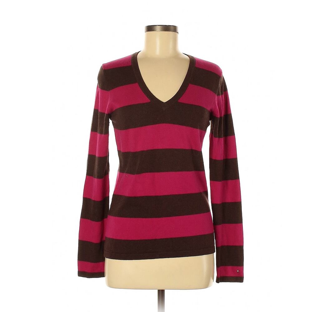 NEWER Y2K Tommy Hilfiger Pink Brown Striped Cashmere Blend Sweater M